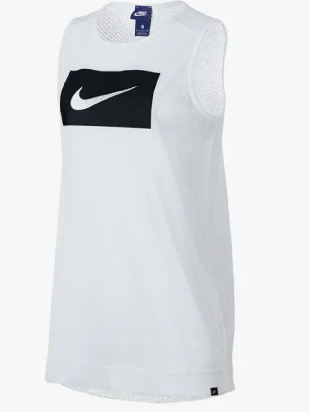 Nike White Mesh Tank with Black Logo Panel Sz S